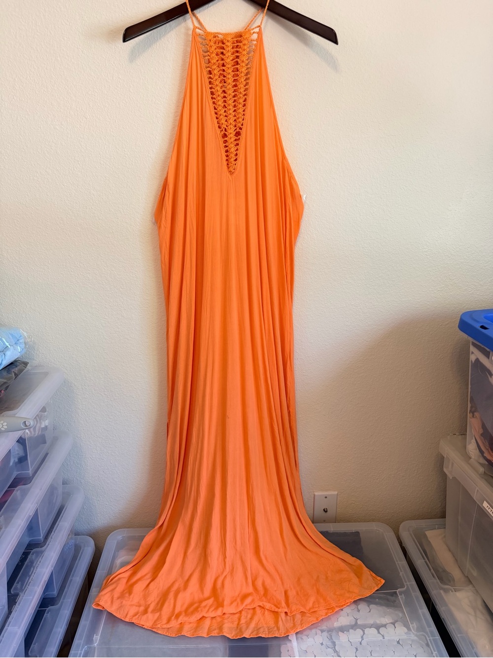 Acacia swimwear floorlength semi-sheer halter dress with crochet detail, size S - Picture 5 of 11